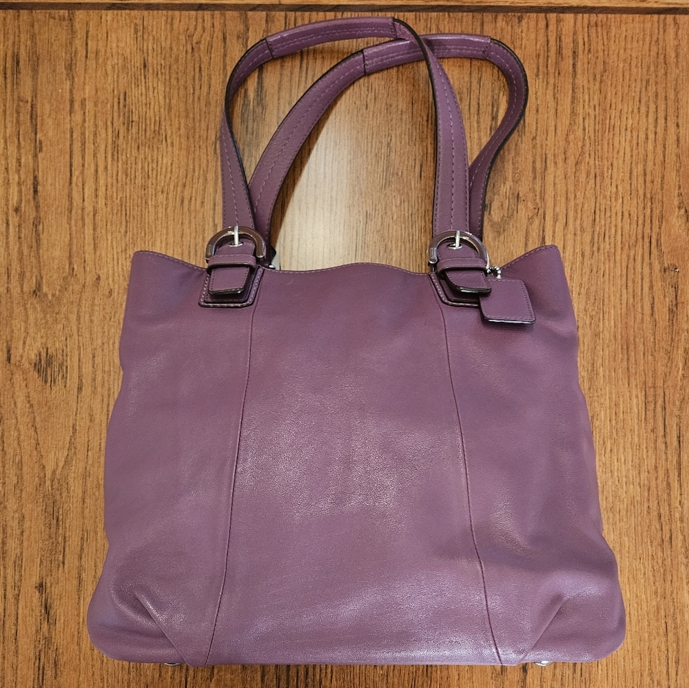 Coach Berry Purple Leather Soho Shoulder Bag w/ Double Handles & Bottom Studs